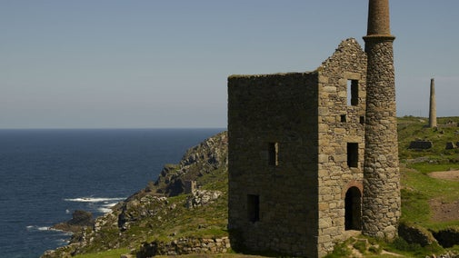 The abandoned beam engine houses of the Crowns section of Botallack Mine near St Just, Cornwall